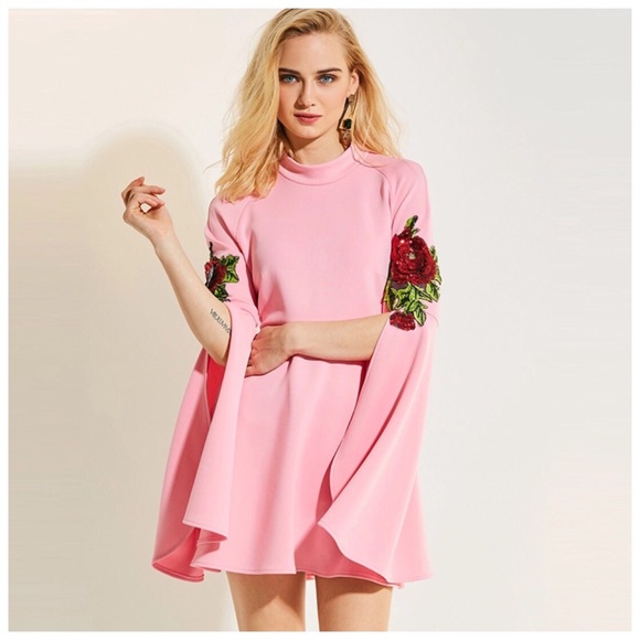 Retro Pink Sequin Flower Appliqué Dress - Picture 3 of 5